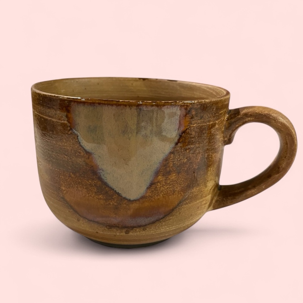 Beautiful oversized stoneware drip glaze mug Spengo Splash brown earthy